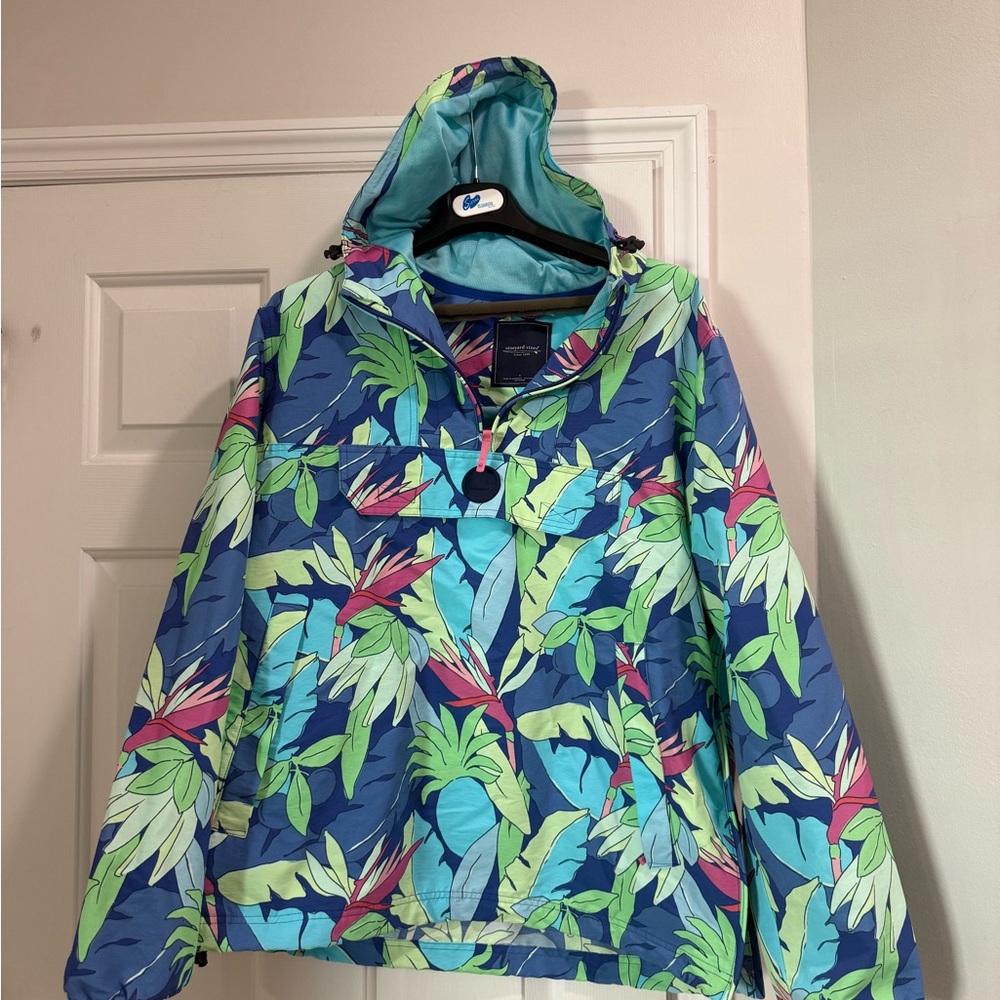 Vineyard Vines Blue and Green Leaf Print Jacket